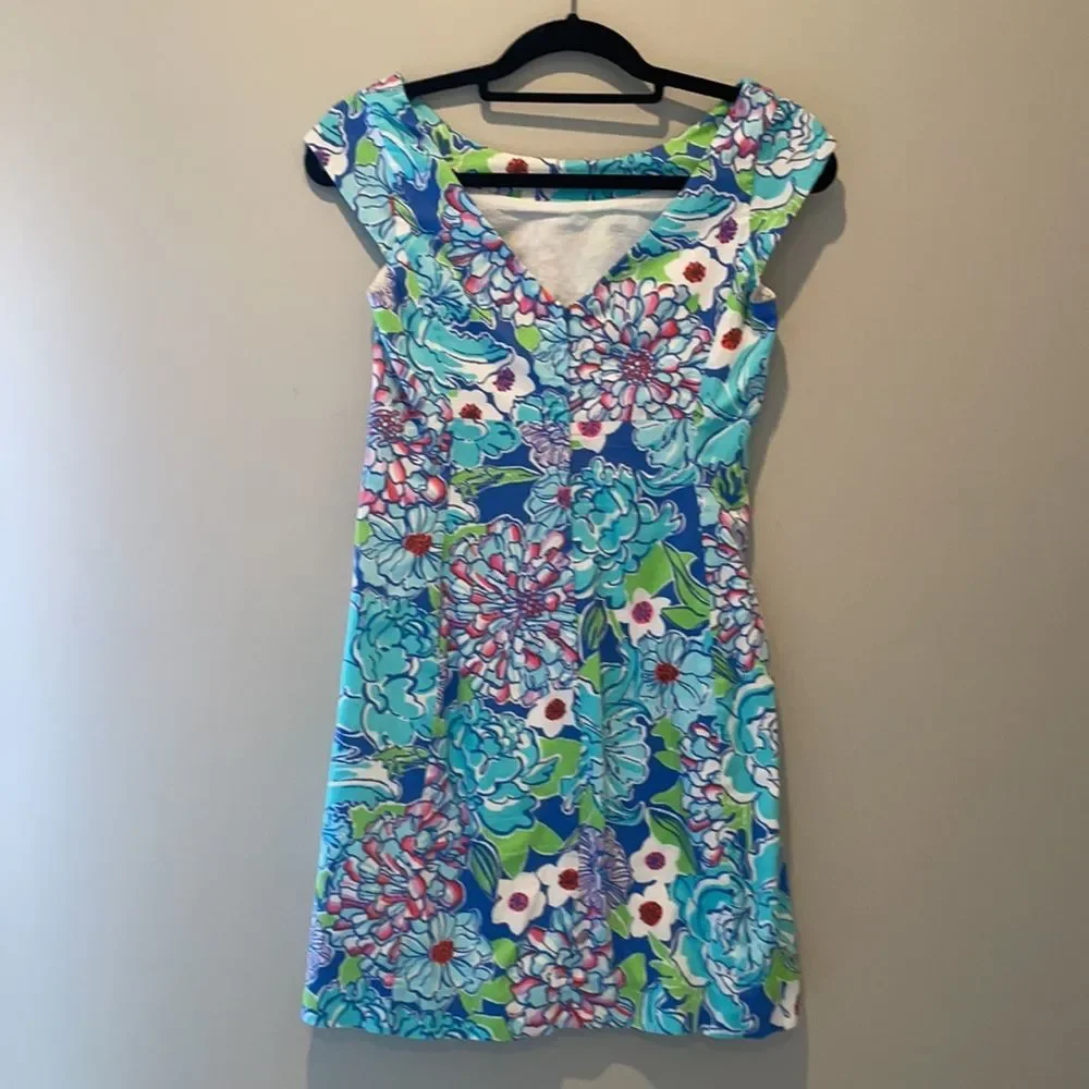 Lilly Pultizer Allura Worthington Blue Mayflower Print Dress Cap Sleeve Floral 0 - Picture 4 of 9